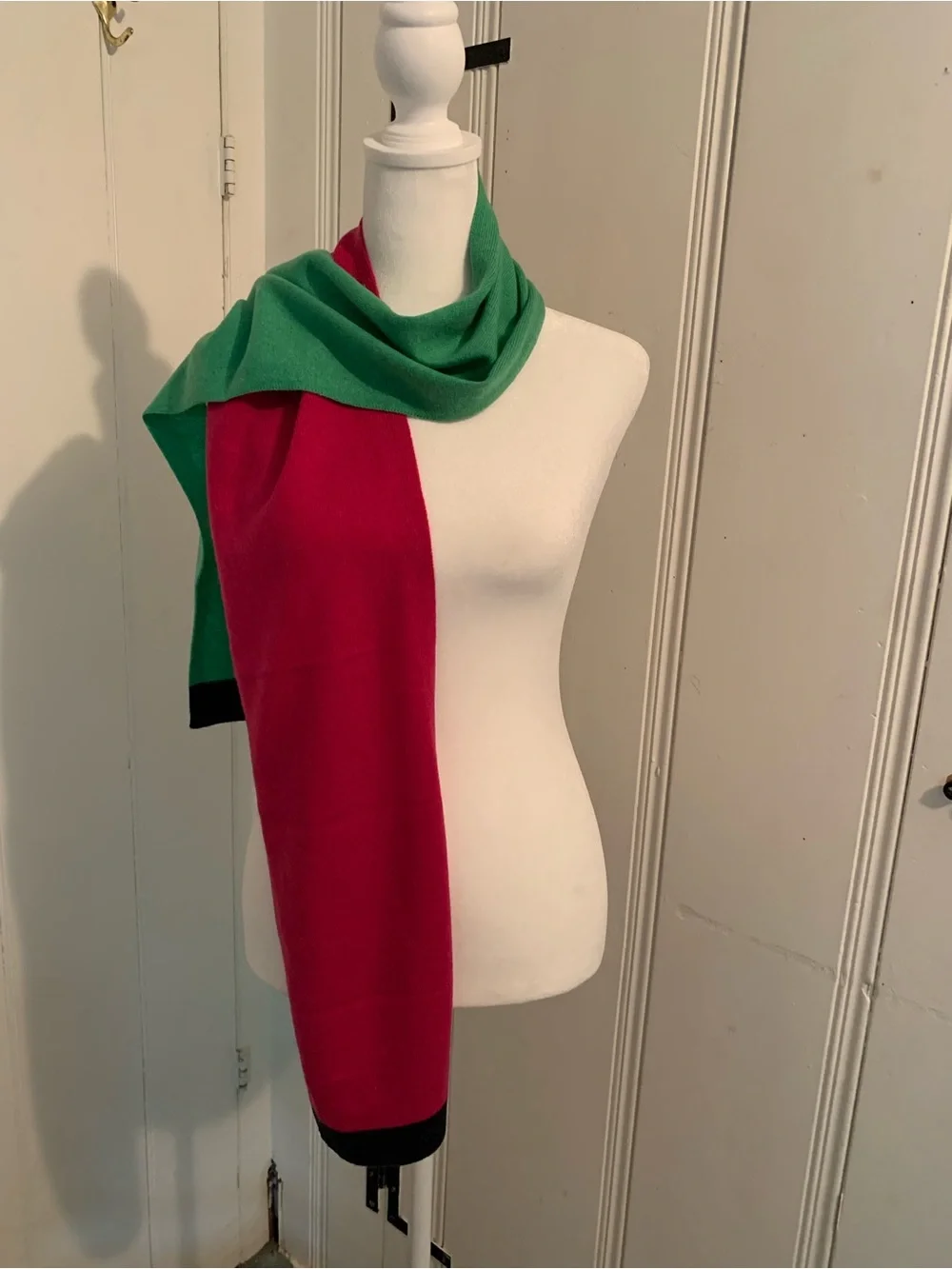 Talbots Green and Burgundy Colorblock Wrap Scarf